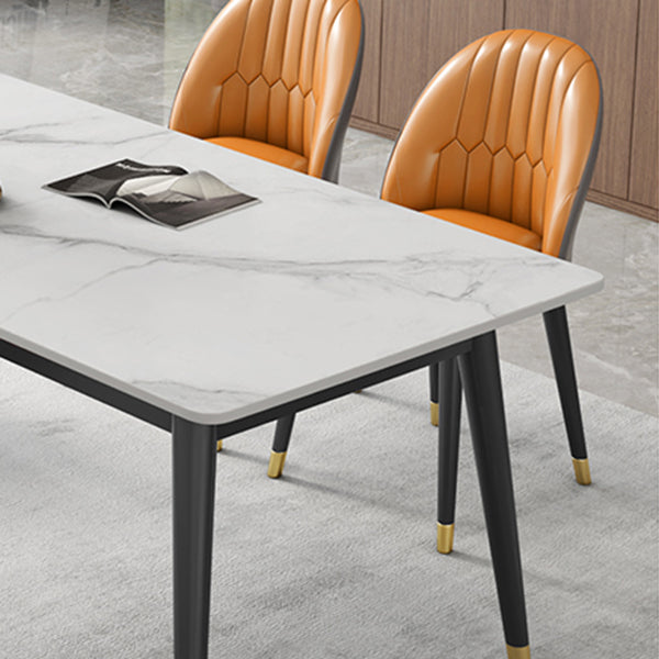 Sintered Stone White Tone Table Luxury Style 4 Legs Table for Dining Room