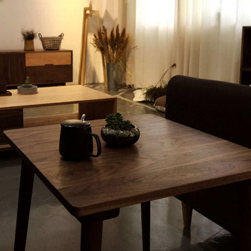 Square 4 Legs Industrial Table Wood Color Fixed Table of Solid Wood