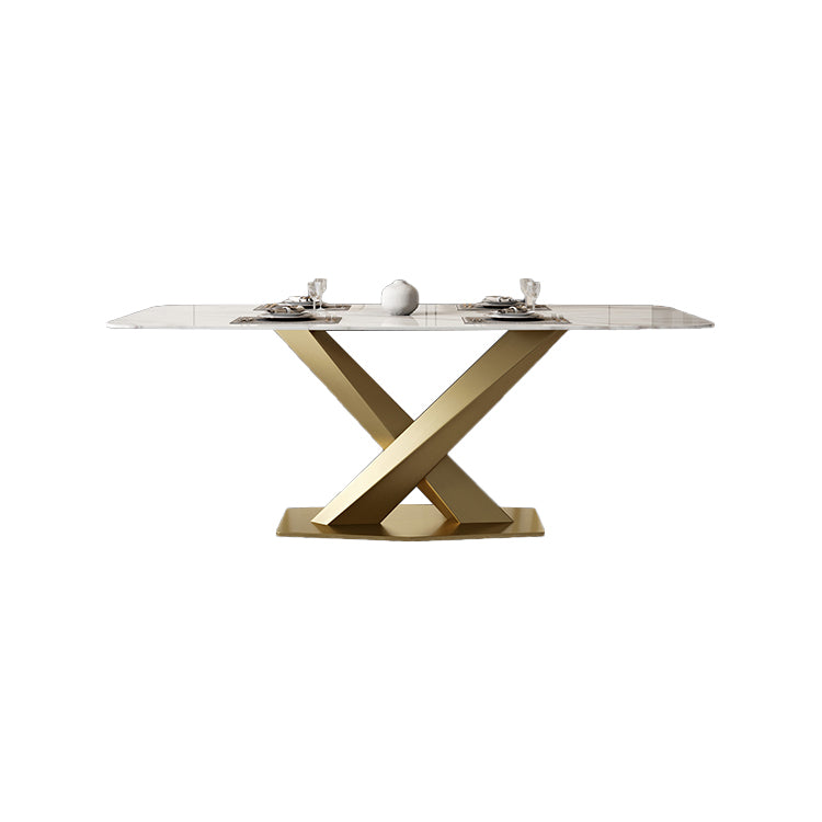 Metal Traditional Luxury Rectangle Table White Sintered Stone Table with Pedestal