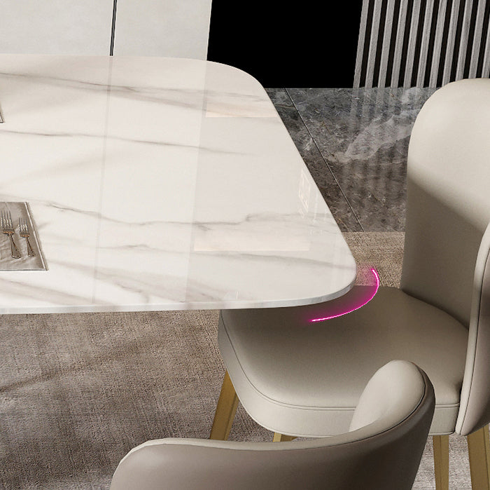 Metal Traditional Luxury Rectangle Table White Sintered Stone Table with Pedestal