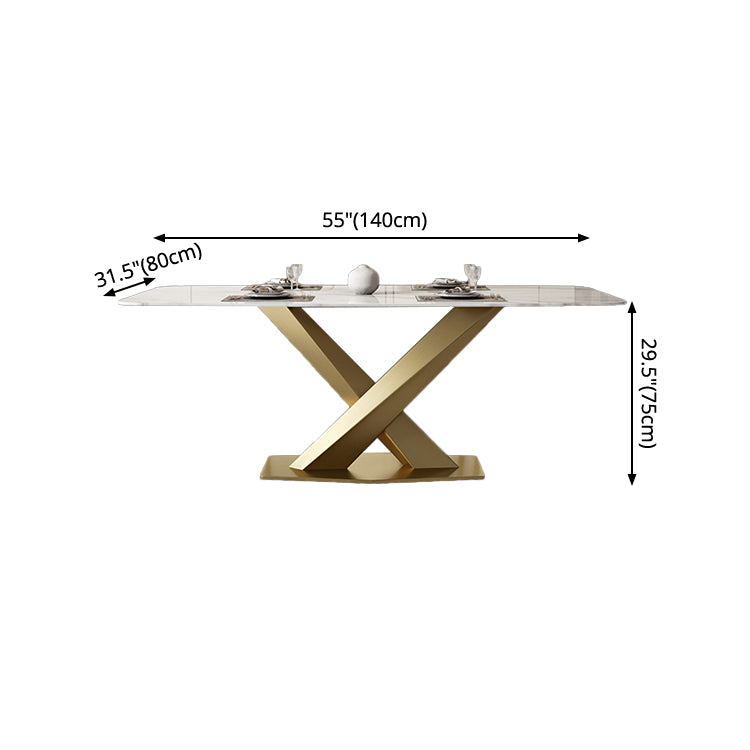 Metal Traditional Luxury Rectangle Table White Sintered Stone Table with Pedestal