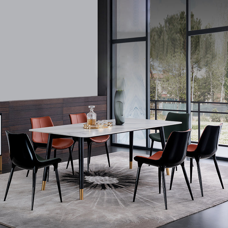 Wood Industrial Rectangular Dining Table Sintered Stone Table with 4 Black Legs