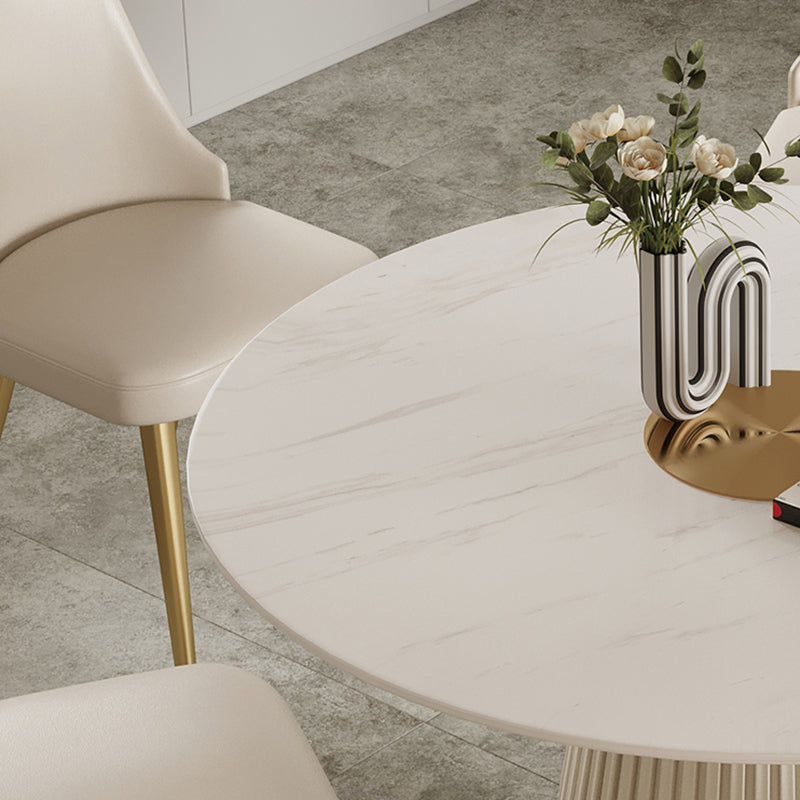 Runder Stein-Esstisch im Luxus-Stil mit Sockel, lässige Möbel für Zuhause