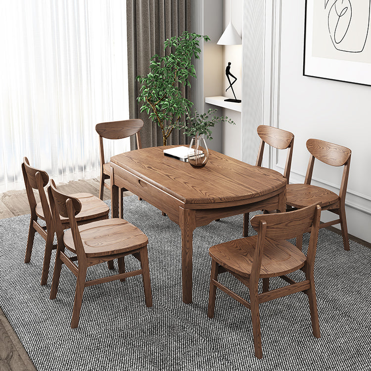 Extendable Ash Wood Dining Table for Restaurant Modern Brown Round Table with 4 Legs