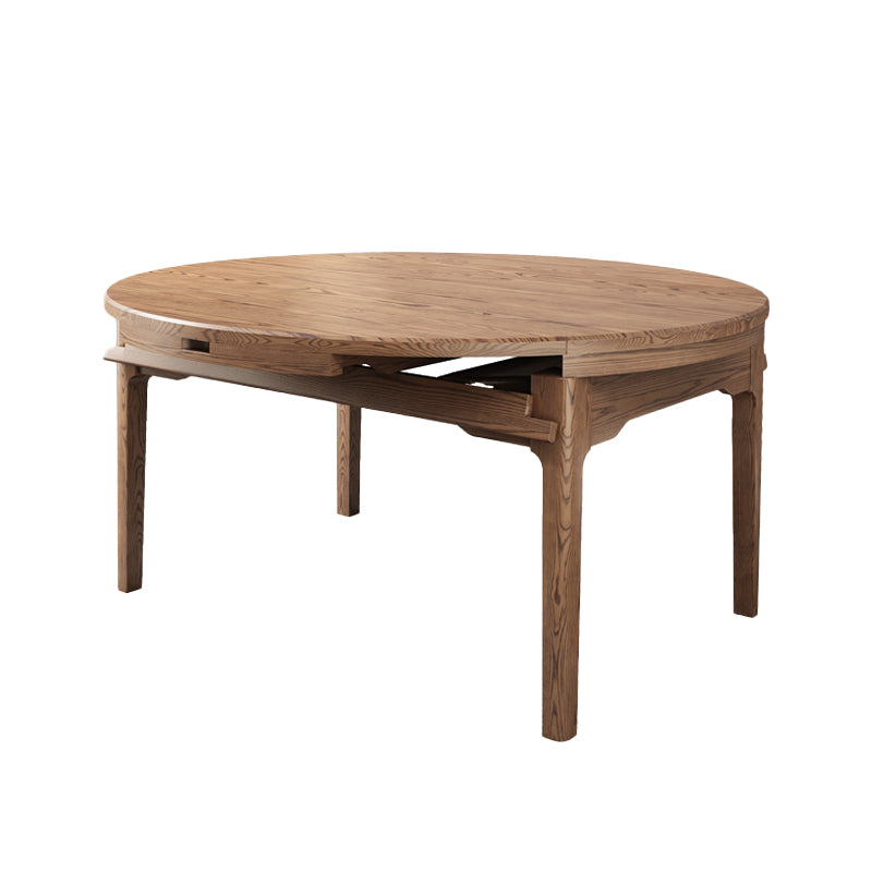 Extendable Ash Wood Dining Table for Restaurant Modern Brown Round Table with 4 Legs