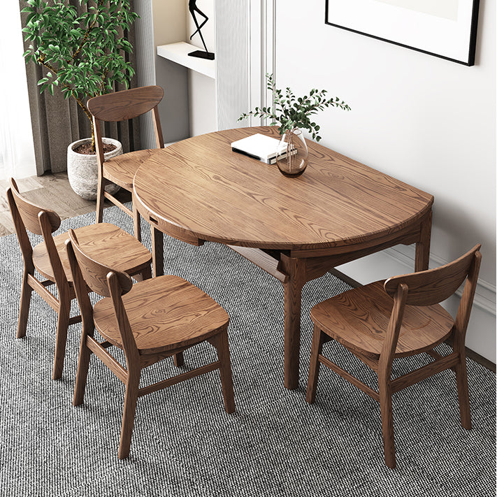 Extendable Ash Wood Dining Table for Restaurant Modern Brown Round Table with 4 Legs