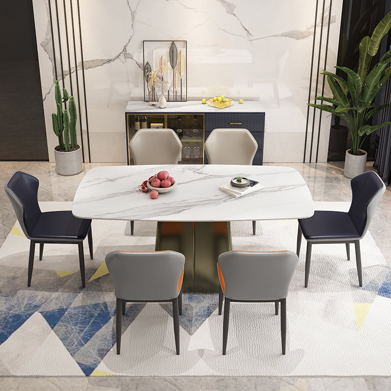 Metal Traditional Luxury Rectangle Table High Gloss White Sintered Stone Table with Pedestal