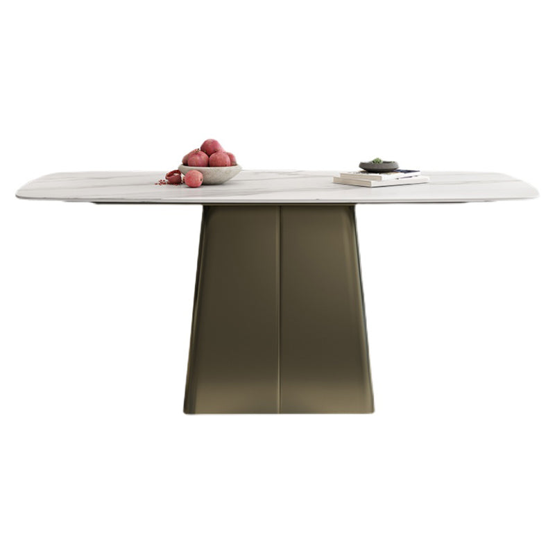 Metal Traditional Luxury Rectangle Table High Gloss White Sintered Stone Table with Pedestal