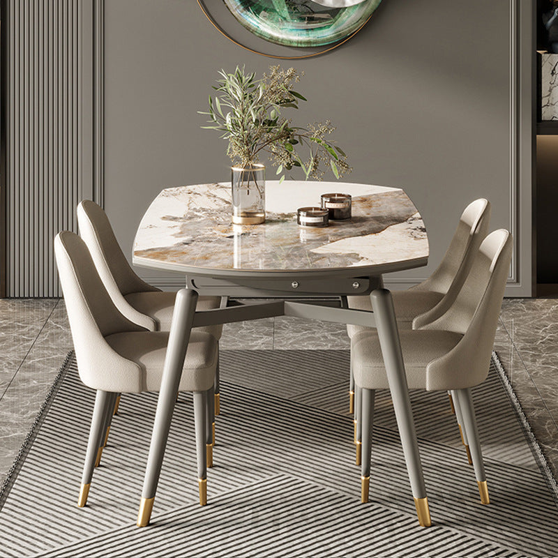 Traditional Luxury Dining Table Round Sintered Stone 4 Legs Dining Table with Wooden Base