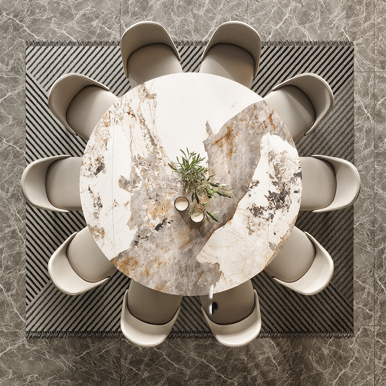 Traditional Luxury Dining Table Round Sintered Stone 4 Legs Dining Table with Wooden Base