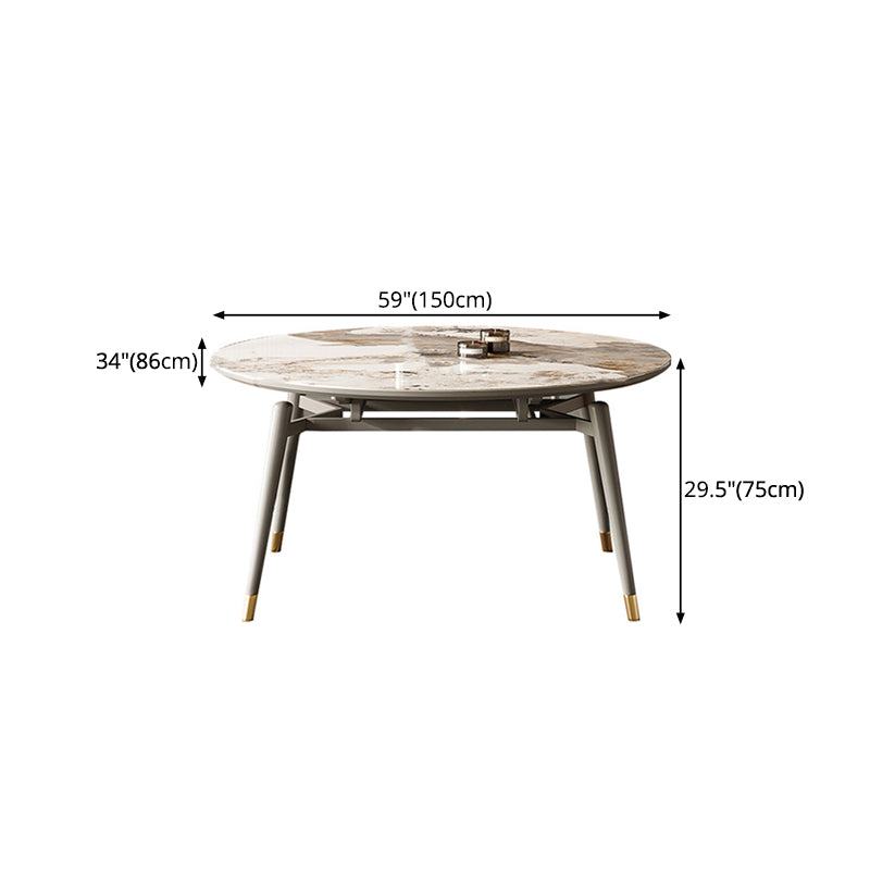Traditional Luxury Dining Table Round Sintered Stone 4 Legs Dining Table with Wooden Base