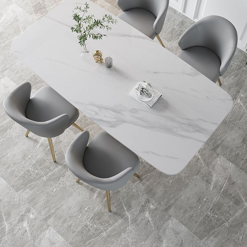 Metal Traditional Luxury Rectangle Table White Sintered Stone Table for Dining Room