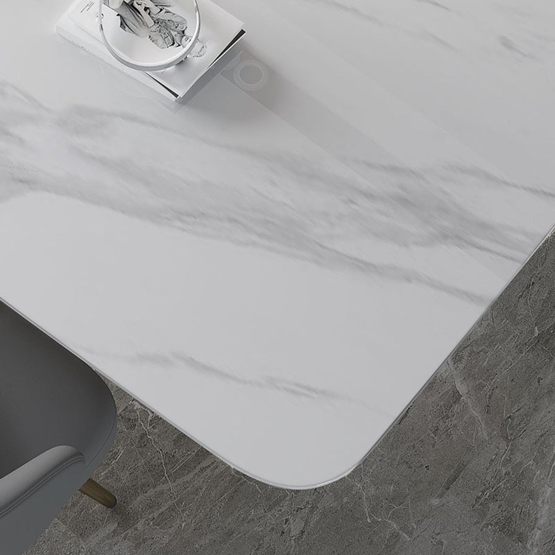 Metal Traditional Luxury Rectangle Table White Sintered Stone Table for Dining Room