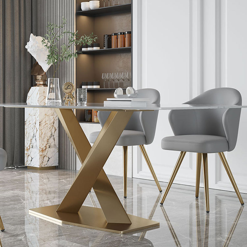 Metal Traditional Luxury Rectangle Table White Sintered Stone Table for Dining Room