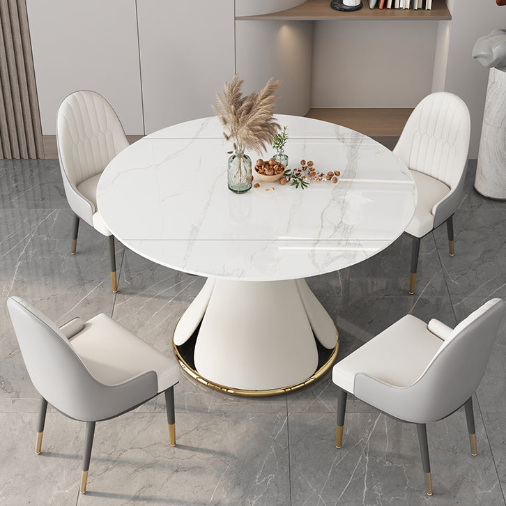 53'' Luxury Sintered Stone Dining Table Extendable Rectangle Table with Metal Pedestal