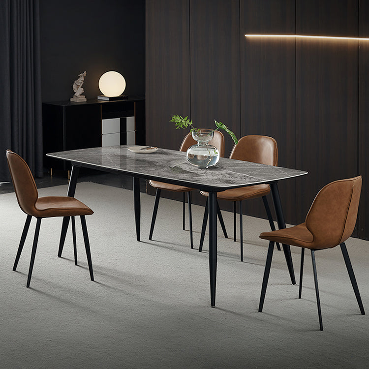 Metal Industrial Rectangle Dining Table Grey Sintered Stone Table with 4 Legs