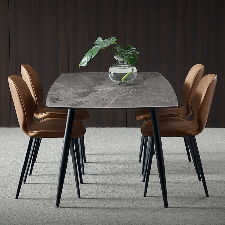 Metal Industrial Rectangle Dining Table Grey Sintered Stone Table with 4 Legs