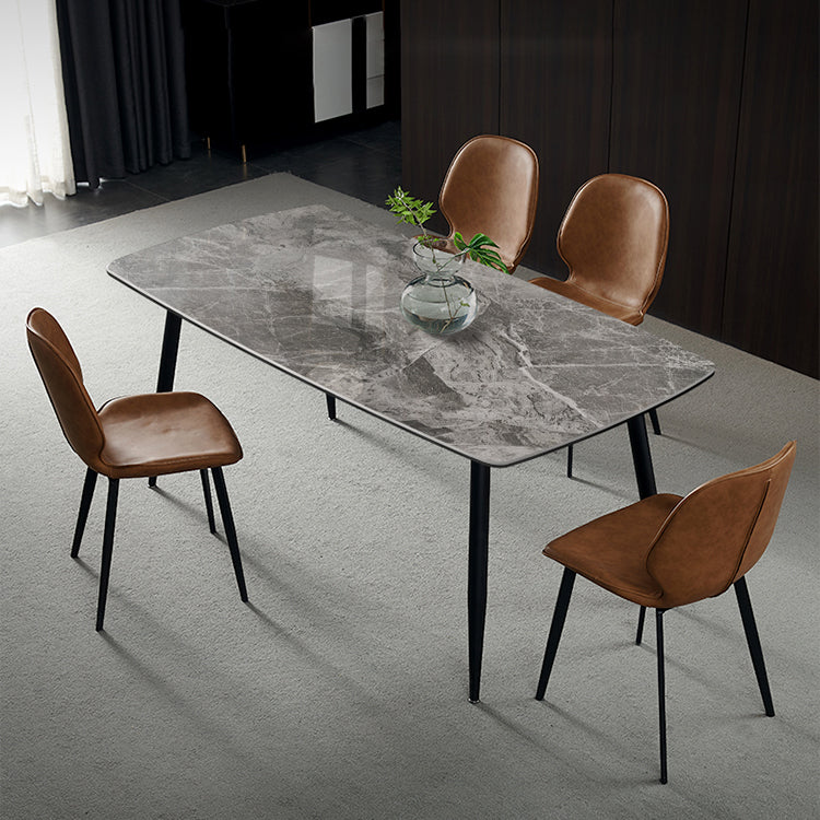Metal Industrial Rectangle Dining Table Grey Sintered Stone Table with 4 Legs
