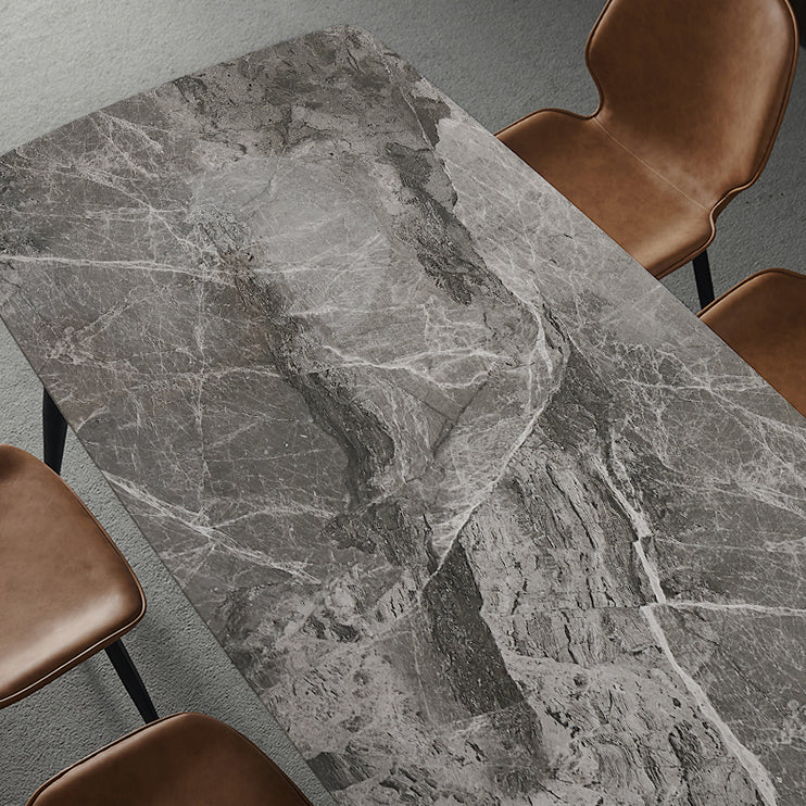 Metal Industrial Rectangle Dining Table Grey Sintered Stone Table with 4 Legs