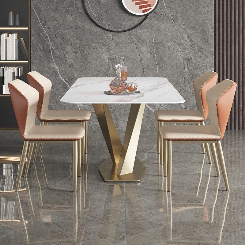 Metal Traditional Luxury Rectangle Table White Sintered Stone Indoor Table for Kitchen