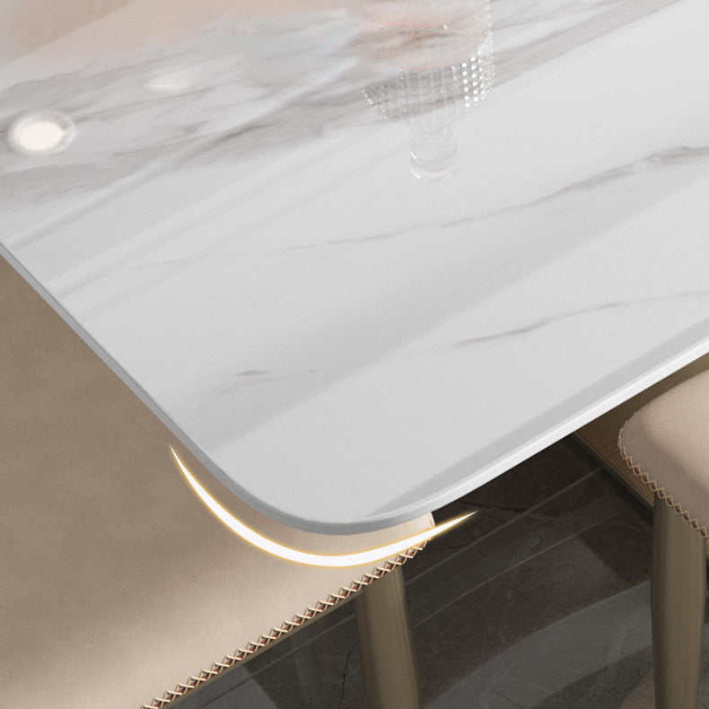 Metal Traditional Luxury Rectangle Table White Sintered Stone Indoor Table for Kitchen