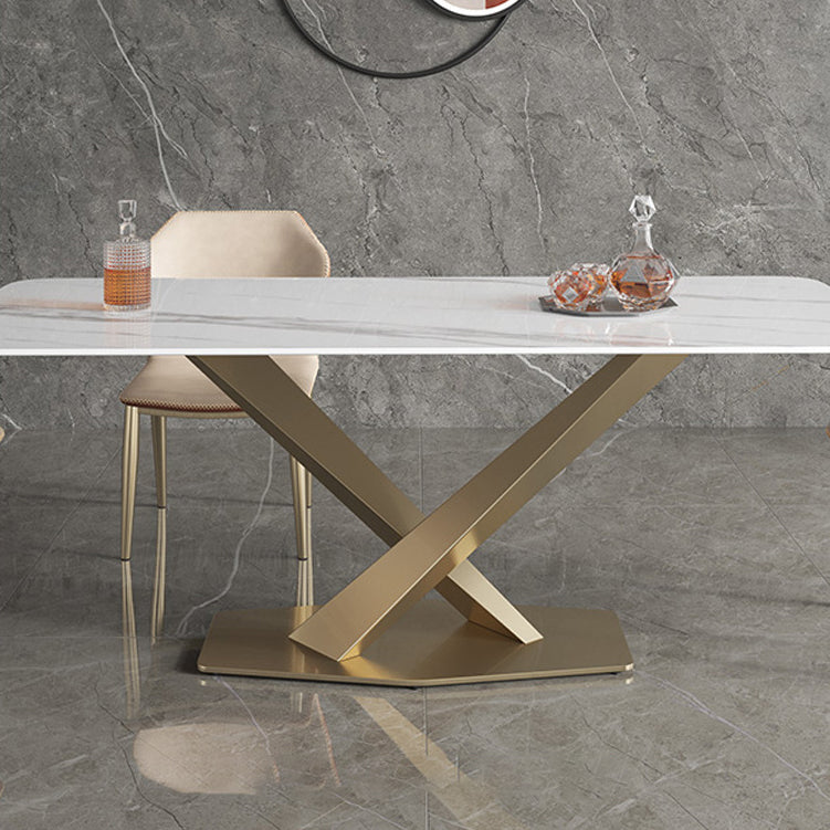 Metal Traditional Luxury Rectangle Table White Sintered Stone Indoor Table for Kitchen