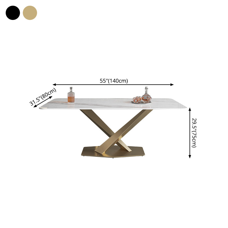 Metal Traditional Luxury Rectangle Table White Sintered Stone Indoor Table for Kitchen