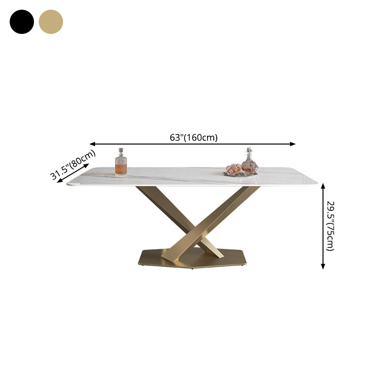 Metal Traditional Luxury Rectangle Table White Sintered Stone Indoor Table for Kitchen