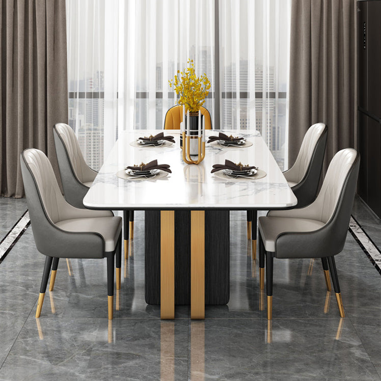 Marble Dining Table for Restaurant Luxury Rectangle Table with Gold Metal Pedestal