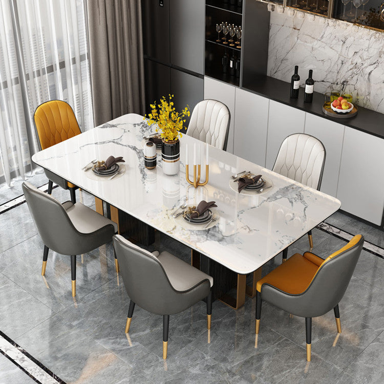 Marble Dining Table for Restaurant Luxury Rectangle Table with Gold Metal Pedestal