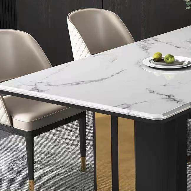 Marble Dining Table for Restaurant Luxury Rectangle Table with Gold Metal Pedestal