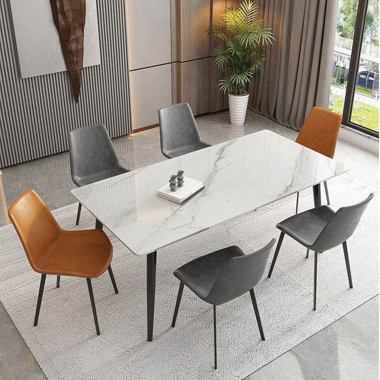 Mesa de comedor rectangular industrial de metal Mesa de comedor de piedra sinterizada con 4 piernas negras