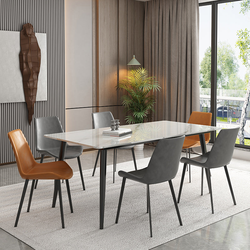 Mesa de comedor rectangular industrial de metal Mesa de comedor de piedra sinterizada con 4 piernas negras