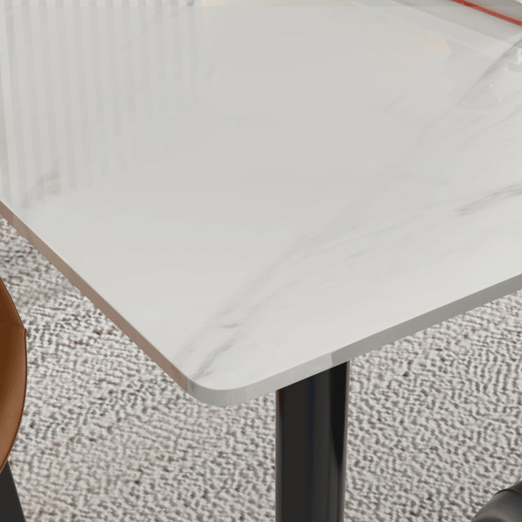 Mesa de comedor rectangular industrial de metal Mesa de comedor de piedra sinterizada con 4 piernas negras