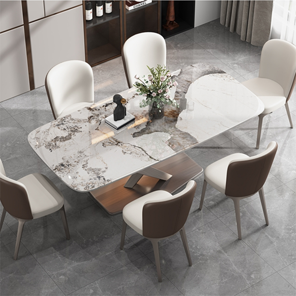 Luxury Sintered Stone Dining Table Rectangle Table with Gold Metal Pedestal Base