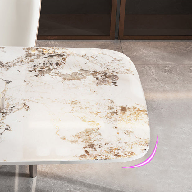 Luxury Sintered Stone Dining Table Rectangle Table with Gold Metal Pedestal Base