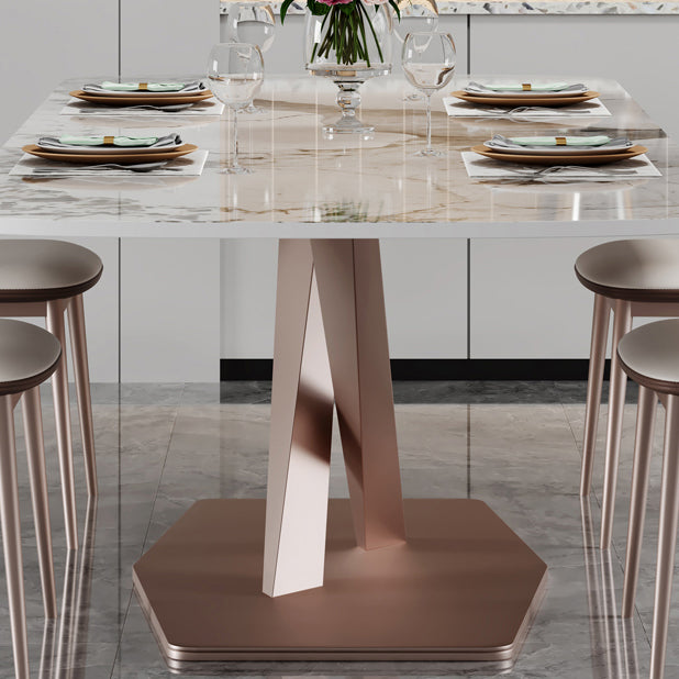 Luxury Sintered Stone Dining Table Rectangle Table with Gold Metal Pedestal Base