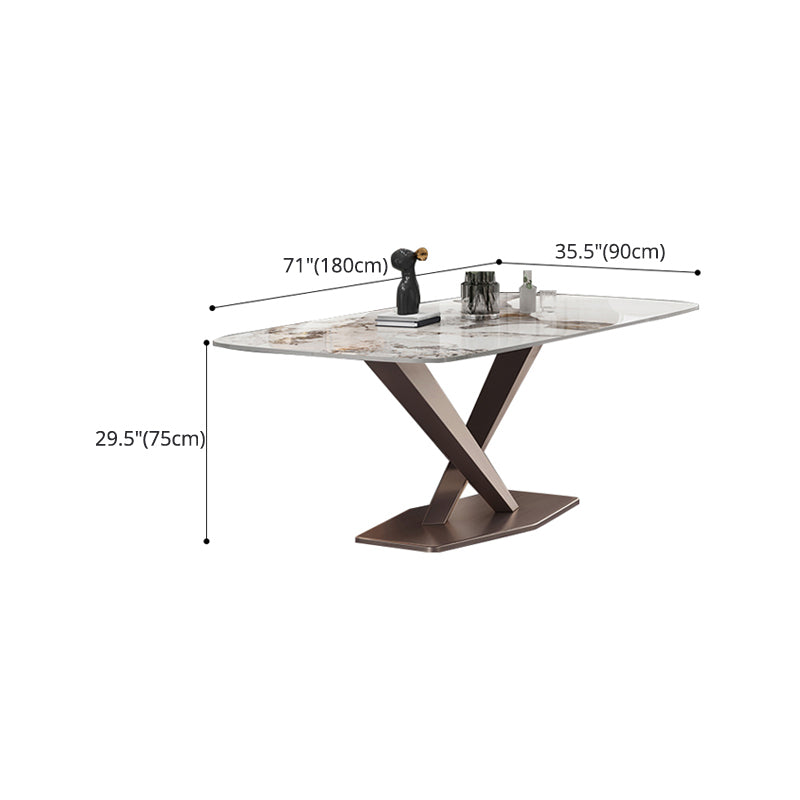 Luxury Sintered Stone Dining Table Rectangle Table with Gold Metal Pedestal Base