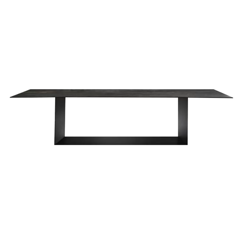 Mesa rectangular de lujo tradicional de metal, mesa interior con tapa de piedra sinterizada para cocina y comedor