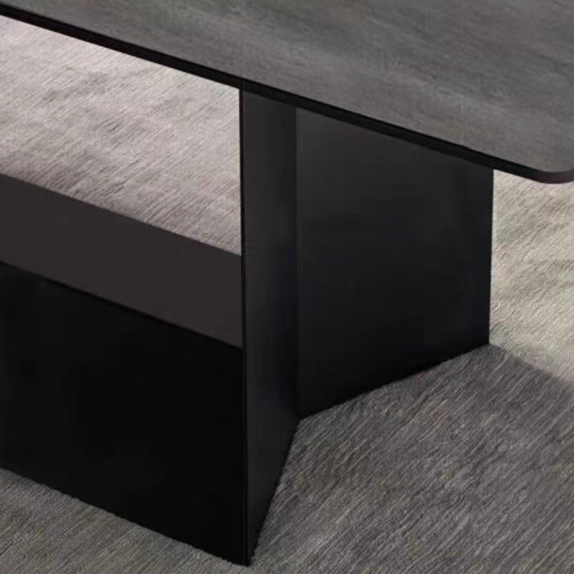 Mesa rectangular de lujo tradicional de metal, mesa interior con tapa de piedra sinterizada para cocina y comedor