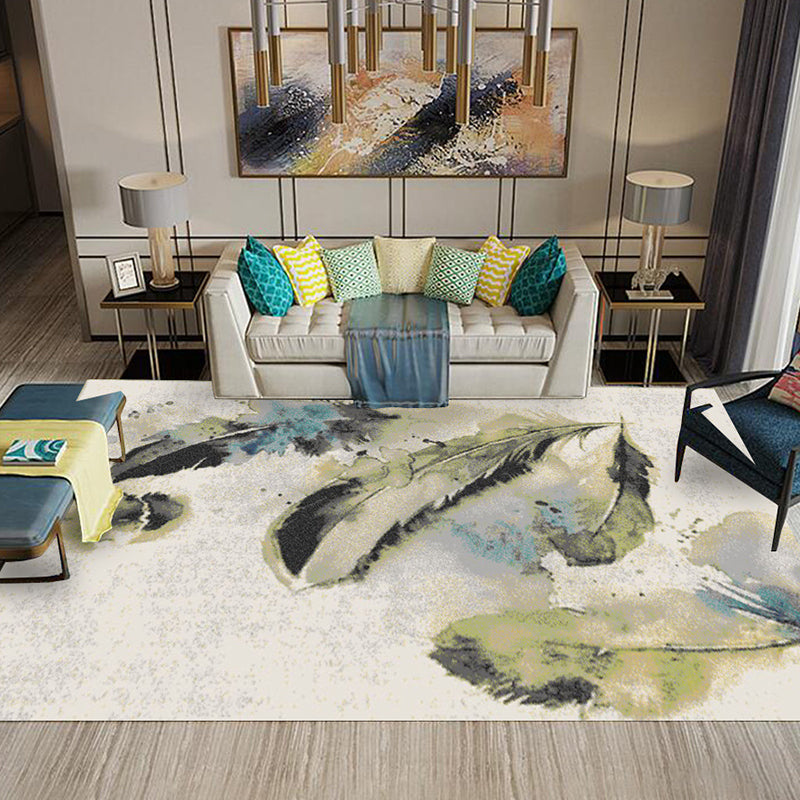 White Abstract Graphic Pattern Rug Polyester Rug Non-Slip Backing Rug for Home Decor