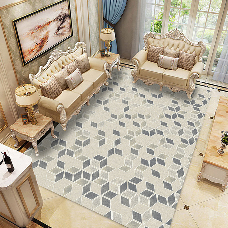 White Abstract Graphic Pattern Rug Polyester Rug Non-Slip Backing Rug for Home Decor