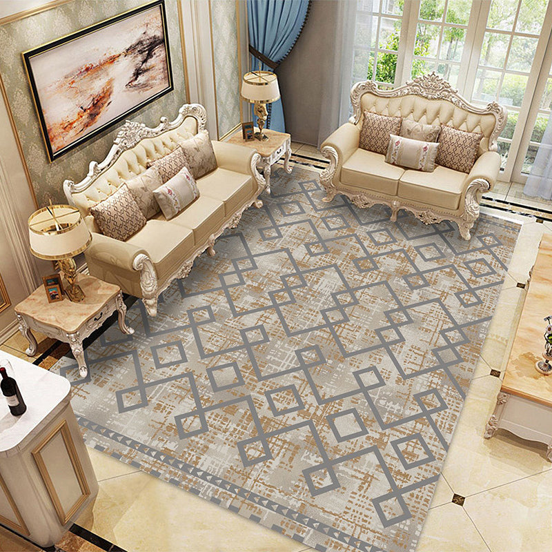 White Abstract Graphic Pattern Rug Polyester Rug Non-Slip Backing Rug for Home Decor