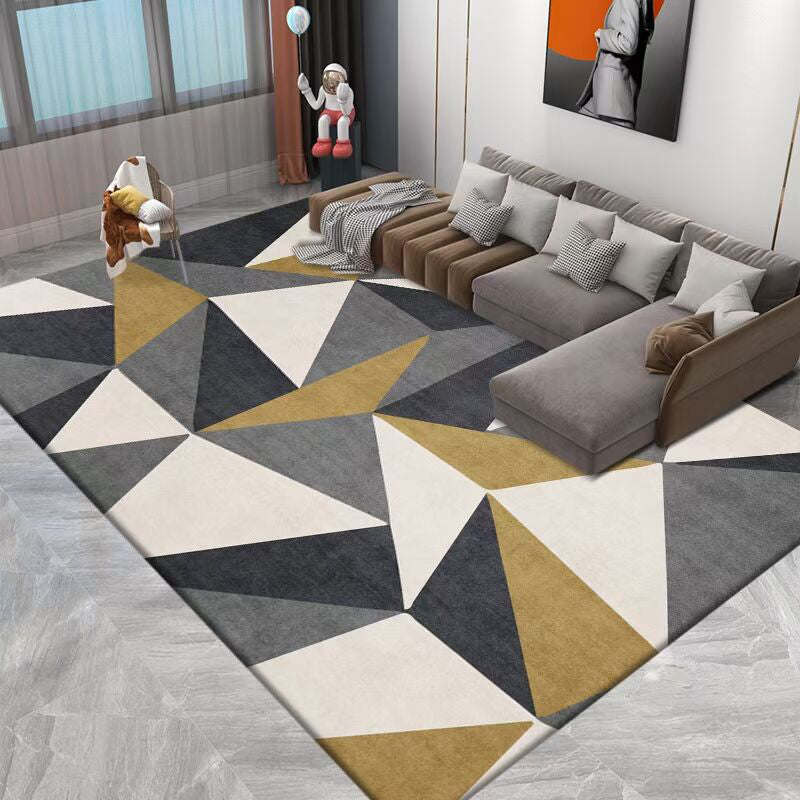 Black Geometric Pattern Rug Polyester Modern Rug Washable Rug for Home Decor