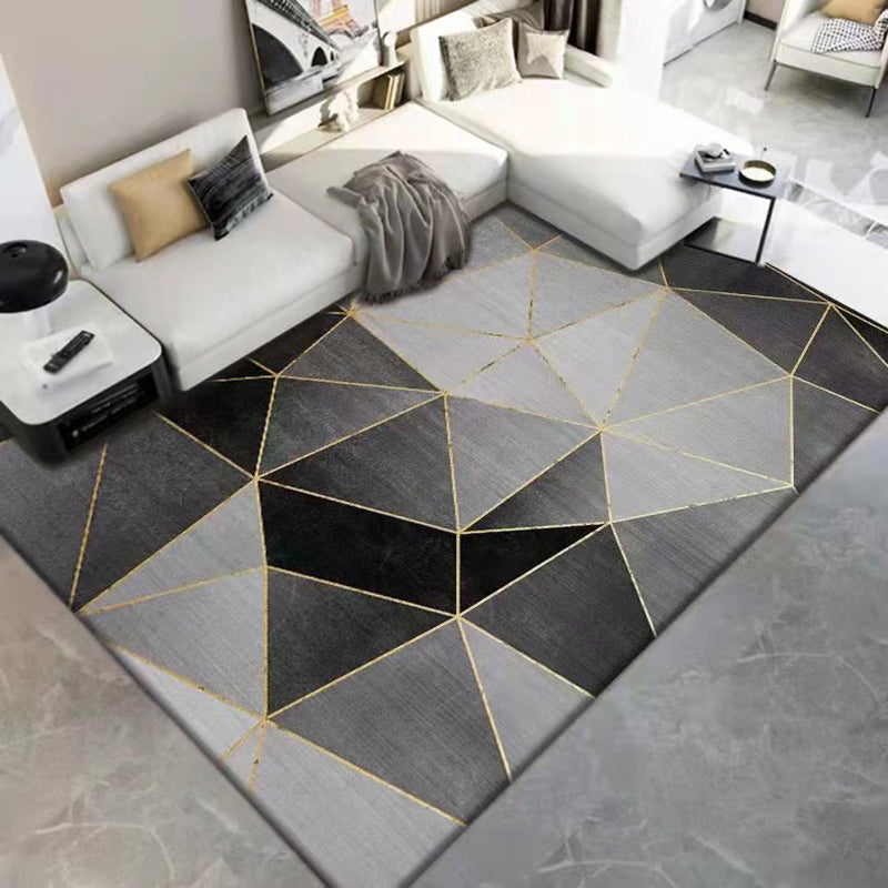Dark Gray Modern Rug Polyester Geometric Scheme Rug Washable Rug for Drawing Room