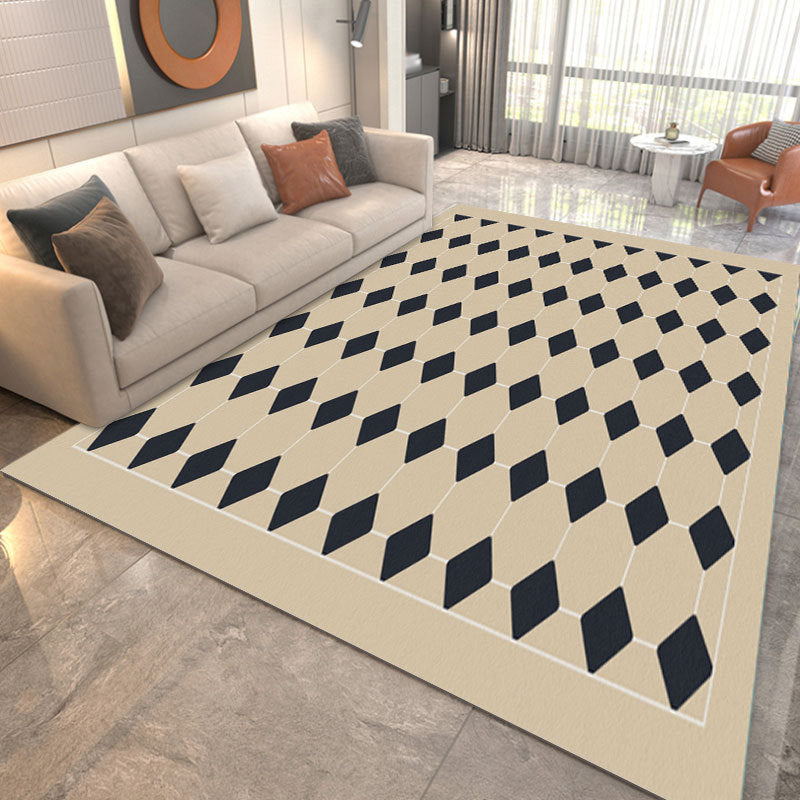 Black Lozenge Pattern Rug Polyester Modern Rug Washable Area Rug for Drawing Room