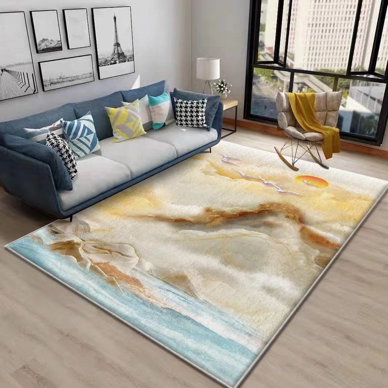 Color Block Rug Nordic Rug Polyester Stain Resistant Anti-Slip Rug for Room