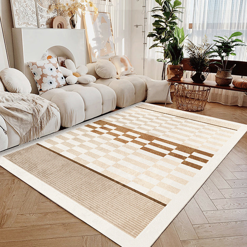 Brown Modern Rug Polyester Straight Line Rug Stain Resistant Rug for Living Room