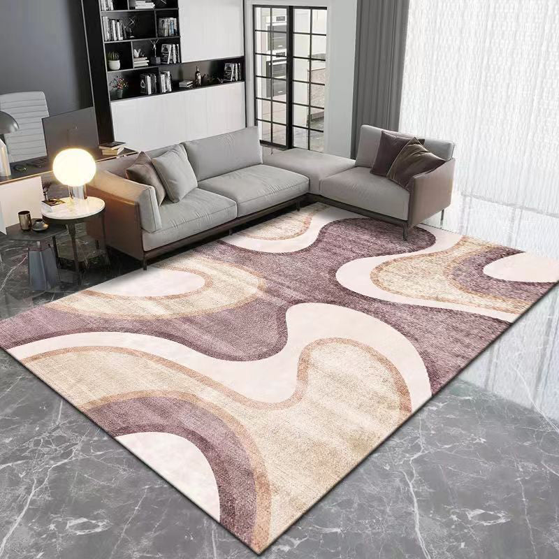 Light Brown Minimalist Rug Polyester Striped Rug Stain Resistant Rug for Living Room