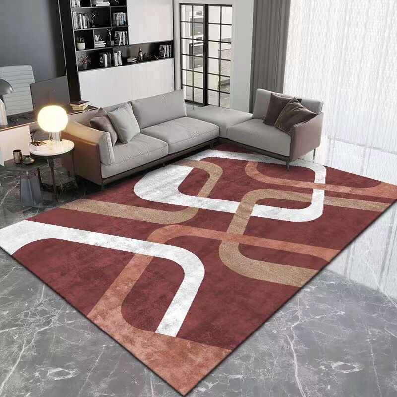 Light Brown Minimalist Rug Polyester Striped Rug Stain Resistant Rug for Living Room